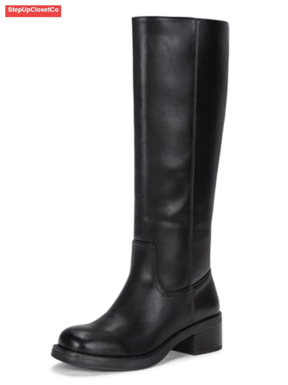Women's Square Toe Knee High Chunky Heel Tall Boots Side Zipper